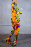 multicolor Fashion Sexy Print Hollowed Out O Neck Skinny Jumpsuits