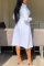 White adult Casual Fashion Shirt sleeves Long Sleeves Notched Step Skirt Mid-Calf fastener Solid