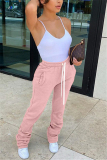 Pink Fashion Casual Solid Basic Regular Trousers
