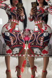 Multi-color Trendy Geometric Printed Knee Length Dress