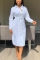 Green adult Casual Fashion Shirt sleeves Long Sleeves Notched Step Skirt Mid-Calf fastener Solid