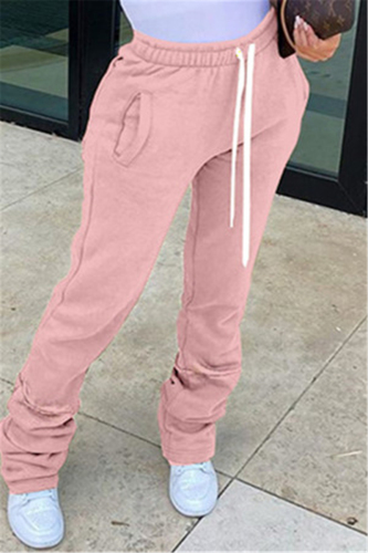 Pink Fashion Casual Solid Basic Regular Trousers
