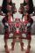 Red Trendy Geometric Printed Knee Length Dress