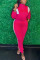 rose red Casual Solid Split Joint Zipper Collar Long Sleeve Two Pieces