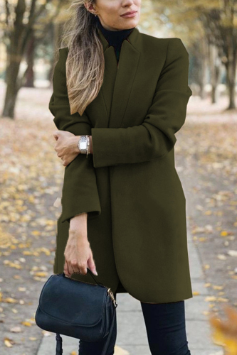 Army Green Fashion Casual Long Sleeve Regular Sleeve Solid Coats
