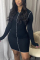 Black Fashion Casual Solid Basic Hooded Collar Long Sleeve Dress