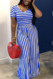 Black Fashion Sexy crop top Striped Two Piece Suits Slim fit Solid Straight Short Sleeve Two-pi
