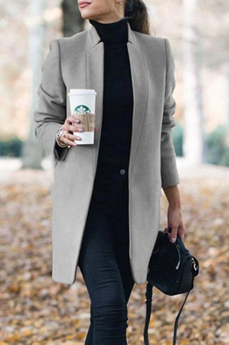 Grey Fashion Casual Long Sleeve Regular Sleeve Solid Coats