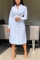 White adult Casual Fashion Shirt sleeves Long Sleeves Notched Step Skirt Mid-Calf fastener Solid