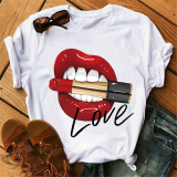Rose Red Fashion Casual Printed Short-sleeved T-shirt Top