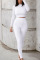 White Living Solid O Neck Long Sleeve Two Pieces