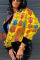 Multi-color Casual Print Split Joint O Neck Outerwear