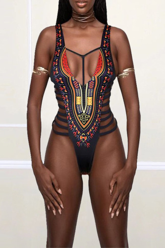 Black Sexy Printing One-piece Swimsuit