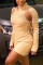 Khaki Fashion Sexy Solid Hollowed Out Turtleneck Dresses