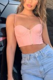 Pink Sexy Slim Zipper Sling Strapless Tops