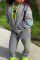 Grey Sportswear Solid Patchwork Hooded Collar Long Sleeve Regular Sleeve Regular Two Pieces