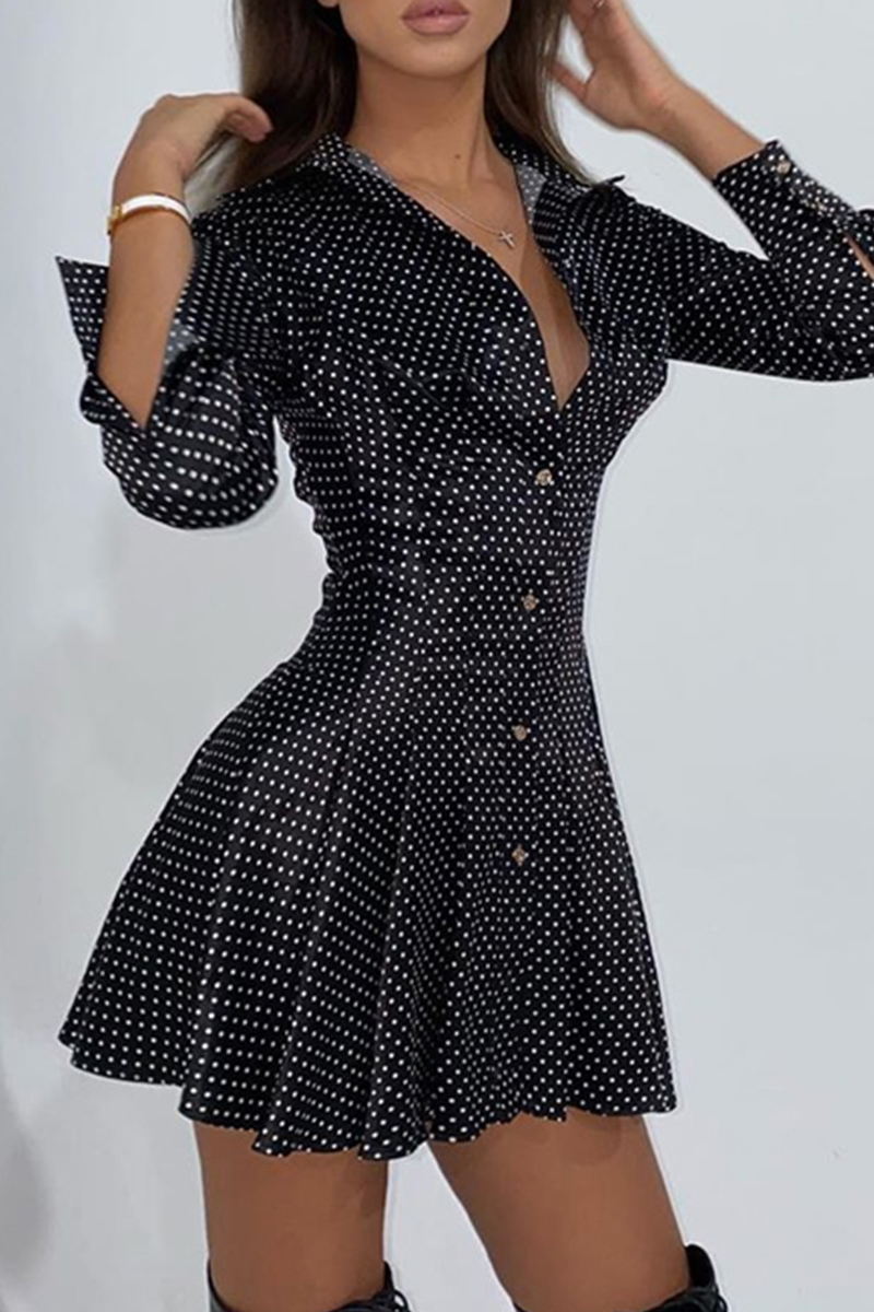 

Black Fashion Sexy Long Sleeve Printing Shirt Dress