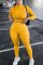 Yellow Living Solid O Neck Long Sleeve Two Pieces