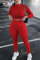 Red Living Solid O Neck Long Sleeve Two Pieces