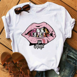 White Fashion Casual Printed Short-sleeved T-shirt Top