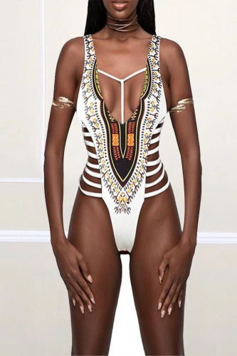 White Sexy Printing One-piece Swimsuit