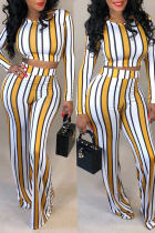 Yellow Elastic Fly High Striped Straight Pants  Two-piece suit