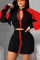 Black and red Casual Solid Split Joint Zipper Collar Long Sleeve Two Pieces