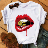 Rose Red Fashion Casual Printed Short-sleeved T-shirt Top