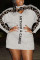 Grey Fashion Sexy Letter Print Hollowed Out Patchwork O Neck Long Sleeve Dress