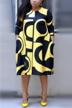 Yellow Fashion Printed Plus Size Dress
