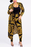 Gold Casual Printed Blending Two-piece Pants Set(Without T-shirt)