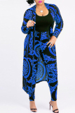 Blue Casual Printed Blending Two-piece Pants Set(Without T-shirt)