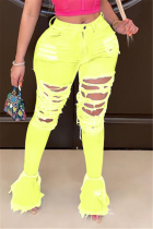 Yellow Fashion Sexy Broken Hole Jeans