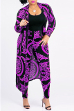 Purple Casual Printed Blending Two-piece Pants Set(Without T-shirt)