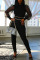 Black Cute Elegant Solid Patchwork O Neck Regular Jumpsuits（Without Belt）