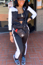Black Solid Patchwork Turndown Collar Long Sleeve Two Pieces
