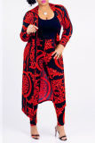 Red Casual Printed Blending Two-piece Pants Set(Without T-shirt)