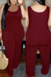 Wine Red Sexy Solid Sleeveless Slip 