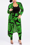 Green Casual Printed Blending Two-piece Pants Set(Without T-shirt)