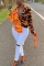 Orange Sexy Graffiti Print Long Sleeve V-Neck Shirt
