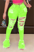 Fluorescent green Fashion Sexy Broken Hole Jeans