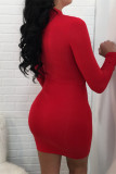 Red Sexy Fashion Mini Calf Dress