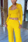 Yellow Casual Solid Patchwork O Neck Long Sleeve Three-piece Set