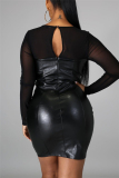 Black Fashion Sexy Patchwork Solid Patchwork See-through O Neck Pencil Dresses
