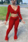 Red Sportswear Solid Split Joint V Neck Long Sleeve Two Pieces