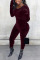 Wine Red Sexy Solid Fold O Neck Skinny Jumpsuits