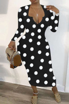 Black Sexy Print V Neck Sheath Dresses