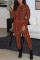 Brown Fashion Casual Print Split Joint O Neck Long Sleeve Two Pieces