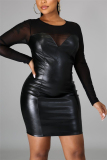 Black Fashion Sexy Patchwork Solid Patchwork See-through O Neck Pencil Dresses