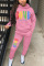 Pink British Style Polyester Print Hooded Collar Long Sleeve Regular Sleeve Regular Two Pieces